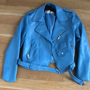 Zara Light Blue Faux Leather Jacket